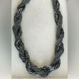 Vintage French Designer Necklace - Braid of Silver tone beads